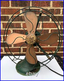 Antique Ge Electric Cast Iron Fan 3 Speed 4 Blades 17 Tall 13 Cage Works