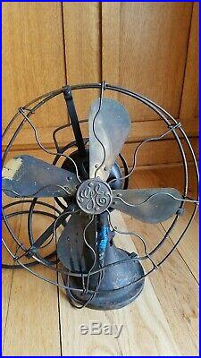 Antique Ge Fan Oscillating 3 Speed Table Top Brass 4 Blade Rare Vtg