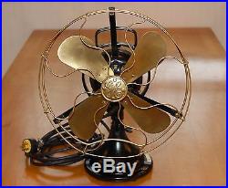 Antique General Electric 12 Brass Blade 3 Speed Oscillating Fan
