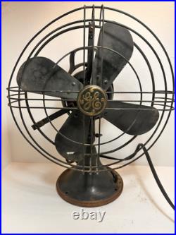 Antique General Electric 4 Blade Oscillating Tilt Green Fan, Works