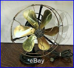 Antique General Electric Brass 6 Blade, Brass Cage Electric Fan, Works, 3 Speed