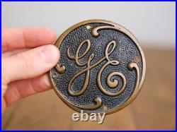 Antique General Electric Brass Badge GE Emblem industrial Fan plaque sign RARE