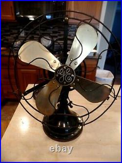 Antique General Electric Brass Blade Oscillating Electric Fan Excellent Cond