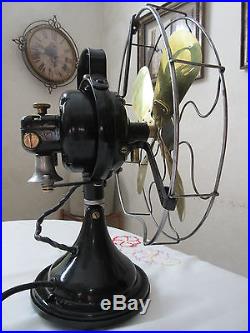 Antique General Electric GE 12 Brass Blade 3 Speed Oscillator Fan restored