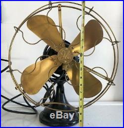 Antique General Electric GE KIDNEY Oscillating Fan 16 brass blades CAGE