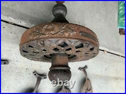 Antique General Electric ceiling fan cast iron oak leaf 1905
