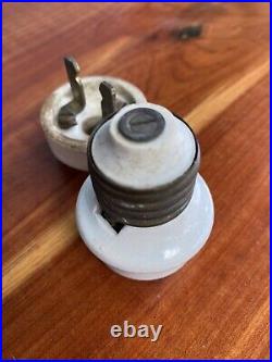 Antique Hubbell Electric Porcelain Screw In Electric Plug Early Brass Fan Part
