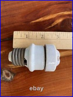 Antique Hubbell Electric Porcelain Screw In Electric Plug Early Brass Fan Part