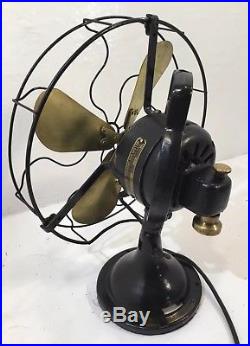 Antique Hunter Electric 12 Brass Blade 3 Speed Oscillating Desk Table Fan 1920