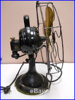 Antique Hunter Electric 12 Brass Blade 3 Speed Oscillating Desk Table Fan Old