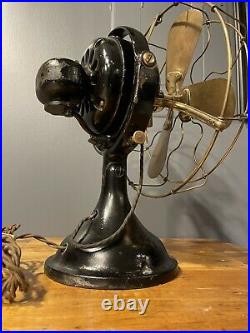 Antique Hunter Electric Fan 12 Brass Blades & Cage Kidney Oscillator