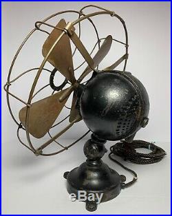 Antique JANDUS BALL MOTOR AC ELECTRIC FAN 12 BRASS CAGE BLADES WORKS