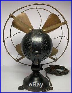 Antique JANDUS BALL MOTOR AC ELECTRIC FAN 12 BRASS CAGE BLADES WORKS