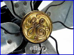 Antique Large 17 inch Brass Mesh General Electric USA Art Deco Vintage Table Fan
