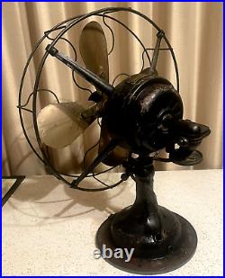 Antique Model 2410 R&m Electric 4 Brass Blades Robbins & Myers Oscillating Fan