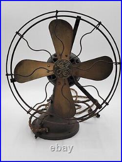 Antique Old General Electric GE Type AVV 4 Brass Blade Oscillating Desk Fan