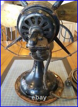 Antique R&M Electric Fan 4 Brass Blades Cage Robbins & Myers Oscillating gw