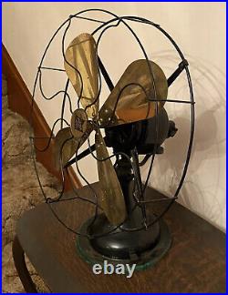 Antique R&M Electric Fan 4 Brass Blades Robbins & Myers Oscillating 3 Speed Fan