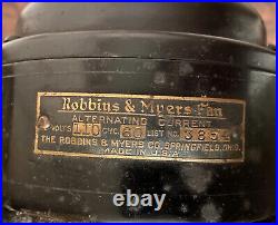 Antique R&M Electric Fan 4 Brass Blades Robbins & Myers Oscillating 3 Speed Fan