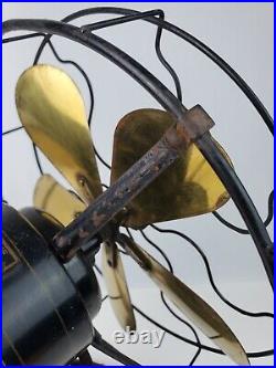 Antique R&M Robbins & Myers Brass 5 blade 10 Desk Fan 3-Speed Oscillating Works