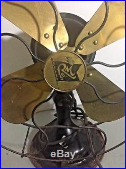 Antique R&M Robbins & Myers Cast Iron 4 Brass Blade Fan Working 18 inches