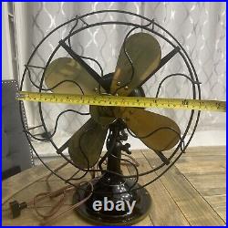 Antique ROBBINS & MYERS 3804- 4 Brass Blade & Black Cage Oscillating Fan-WORKS