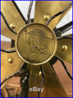 Antique Robbins & Myers Ohio Electric Rare 10 5 Brass Blade Desk Fan 3 Speed