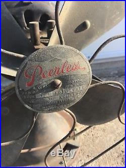Antique VTG 1920s 12 Peerless Front Oscillator Desk Fan Unique Brass Blade Fan