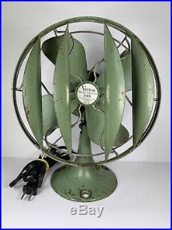 Antique Victor Breeze-Spreader Fan 1920 1930 Green Desk Fan USA Ohio Tested Work