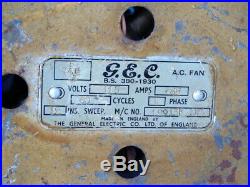 Antique Vintage 1930 Gec Brass Blades Table Fan General Electric England