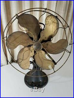 Antique Vintage Emerson Brass 6 Blade Cage Electric Oscillating Fan Type 24666