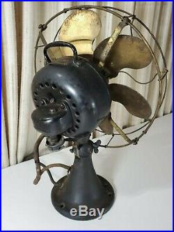 Antique Vintage Emerson Brass 6 Blade Cage Electric Oscillating Fan Type 24666