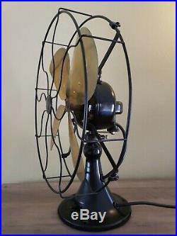 Antique Vintage Emerson Brass Bladed Oscillating Fan Type 73648 Works 3 Speed