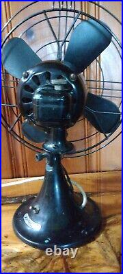 Antique/Vintage Ge 12 Desk Fan 2 Speeds Oscillation 1930s Black Working! Clean