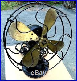 Antique Vintage Robbins & Myers Oscillating Table Fan with 10 Brass Blades