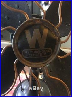 Antique Vintage Westinghouse Electric Fan Brass 17 Cage Cast Iron Base Works