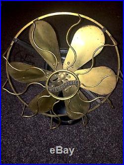Antique Vintage Westinghouse Old 3 Speed Parlor Fan 6 BRASS Blades Cage WORKING