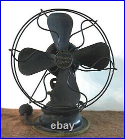 Antique Western Electric 9-Inch 4-Blade Tabletop Tilting Fan withCord and Base