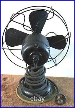 Antique Western Electric 9-Inch 4-Blade Tabletop Tilting Fan withCord and Base
