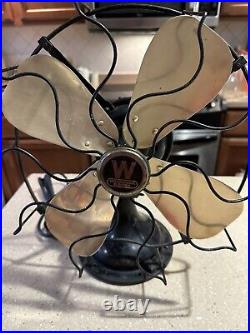 Antique Westinghouse 315734 12 Desk Fan 4 Brass Blade 3 Speed