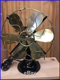 Antique Westinghouse Brass Blade And Cage Six Blade Fan Circa 1925