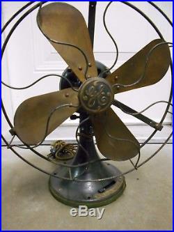 Antique/vintage General Electric Ge 3 Speed 12 Brass Electric Fan Works Great