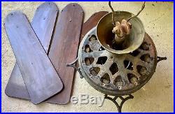 BARN FIND antique Vtg brass ORNATE cast iron electric ceiling fan Emerson works