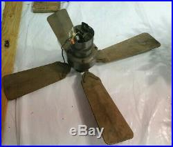 Barn antique cast iron Emerson electric ceiling fan wood blade 36 inch. (RARE)