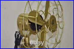 Brass Antique Electric Floor Fan With Wooden Tripod Stand Vintage Westinghouse