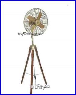 Brass Electric Fan with Wooden Tripod Stand Home Decor Table Fan Antique