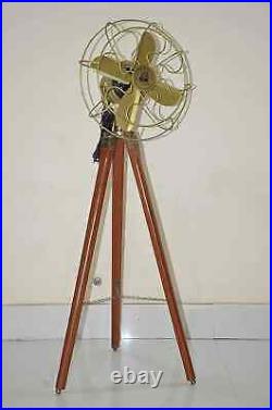 Classic Art Antique Floor Fan, Royal Navy Fan with Brown Wooden Tripod Stand