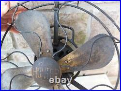 Early Antique Hunter Fan 12 Inch 3-Speed Oscillating Works Perfect Brass Blades