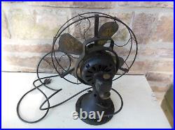 Early Antique Hunter Fan 12 Inch 3-Speed Oscillating Works Perfect Brass Blades