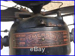 Emerson Brass Electric Fan Old Motor 12 Antique Vintage Early Original Paint